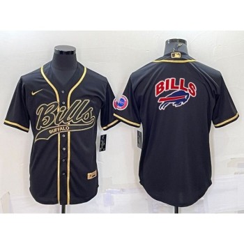 Men's Buffalo Bills Black Team Big Logo With Patch Cool Base Stitched Baseball Jersey Men's Buffalo Bills Black Team Big Logo With Patch Cool Base Stitched Baseball Jersey