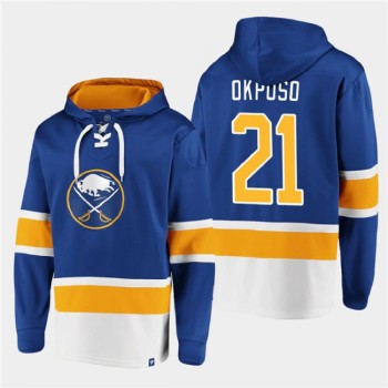 Men's Buffalo Sabres #21 Kyle Okposo Royal Ageless Must-Have Lace-Up Pullover Hoodie Men's Buffalo Sabres #21 Kyle Okposo Royal Ageless Must-Have Lace-Up Pullover Hoodie