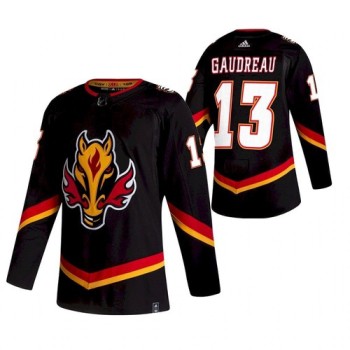 Men's Calgary Flames #13 Johnny Gaudreau 2020-21 Black Reverse Retro Stitched Jersey Men's Calgary Flames #13 Johnny Gaudreau 2020-21 Black Reverse Retro Stitched Jersey
