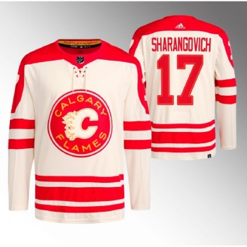 Men's Calgary Flames #17 Yegor Sharangovich 2023 Cream Heritage Classic Primegreen Stitched Jersey Men's Calgary Flames #17 Yegor Sharangovich 2023 Cream Heritage Classic Primegreen Stitched Jersey