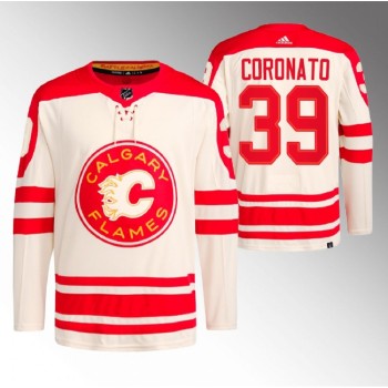 Men's Calgary Flames #39 Matt Coronato 2023 Cream Heritage Classic Primegreen Stitched Jersey Men's Calgary Flames #39 Matt Coronato 2023 Cream Heritage Classic Primegreen Stitched Jersey