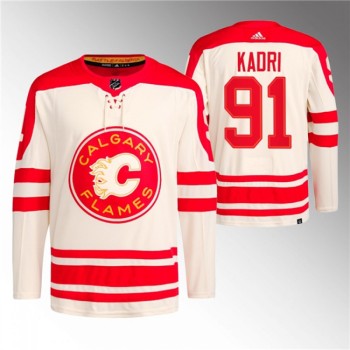 Men's Calgary Flames #91 Nazem Kadri 2023 Cream Classic Primegreen Stitched Jersey Men's Calgary Flames #91 Nazem Kadri 2023 Cream Classic Primegreen Stitched Jersey