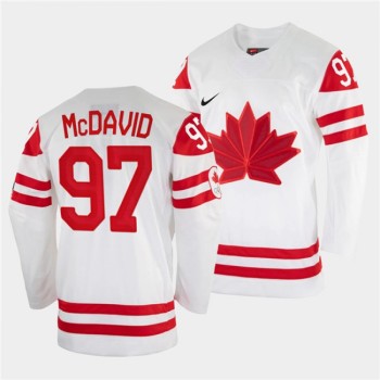 Men's Canada Hockey #97 Connor McDavid 2022 Beijing Winter Olympic White Stitched Jersey Men's Canada Hockey #97 Connor McDavid 2022 Beijing Winter Olympic White Stitched Jersey