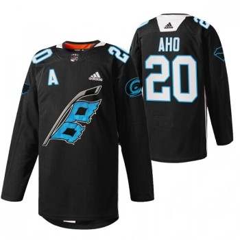 Men's Carolina Hurricanes #20 Sebastian Aho 2022 Black Warm-up Stitched Jersey Men's Carolina Hurricanes #20 Sebastian Aho 2022 Black Warm-up Stitched Jersey