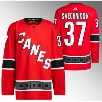 Men's Carolina Hurricanes #37 Andrei Svechnikov 2022/23 Reverse Retro Red Stitched Jersey Men's Carolina Hurricanes #37 Andrei Svechnikov 2022/23 Reverse Retro Red Stitched Jersey