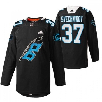 Men's Carolina Hurricanes #37 Andrei Svechnikov 2022 Black Warm-up Stitched Jersey Men's Carolina Hurricanes #37 Andrei Svechnikov 2022 Black Warm-up Stitched Jersey