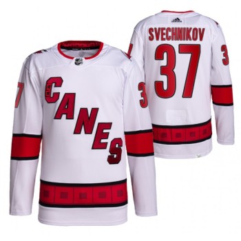 Men's Carolina Hurricanes #37 Andrei Svechnikov White Away Primegreen Pro Stitched Jersey Men's Carolina Hurricanes #37 Andrei Svechnikov White Away Primegreen Pro Stitched Jersey