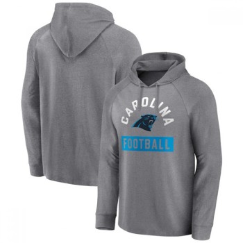 Men's Carolina Panthers Heathered Gray No Time Off Raglan Pullover Hoodie Men's Carolina Panthers Heathered Gray No Time Off Raglan Pullover Hoodie