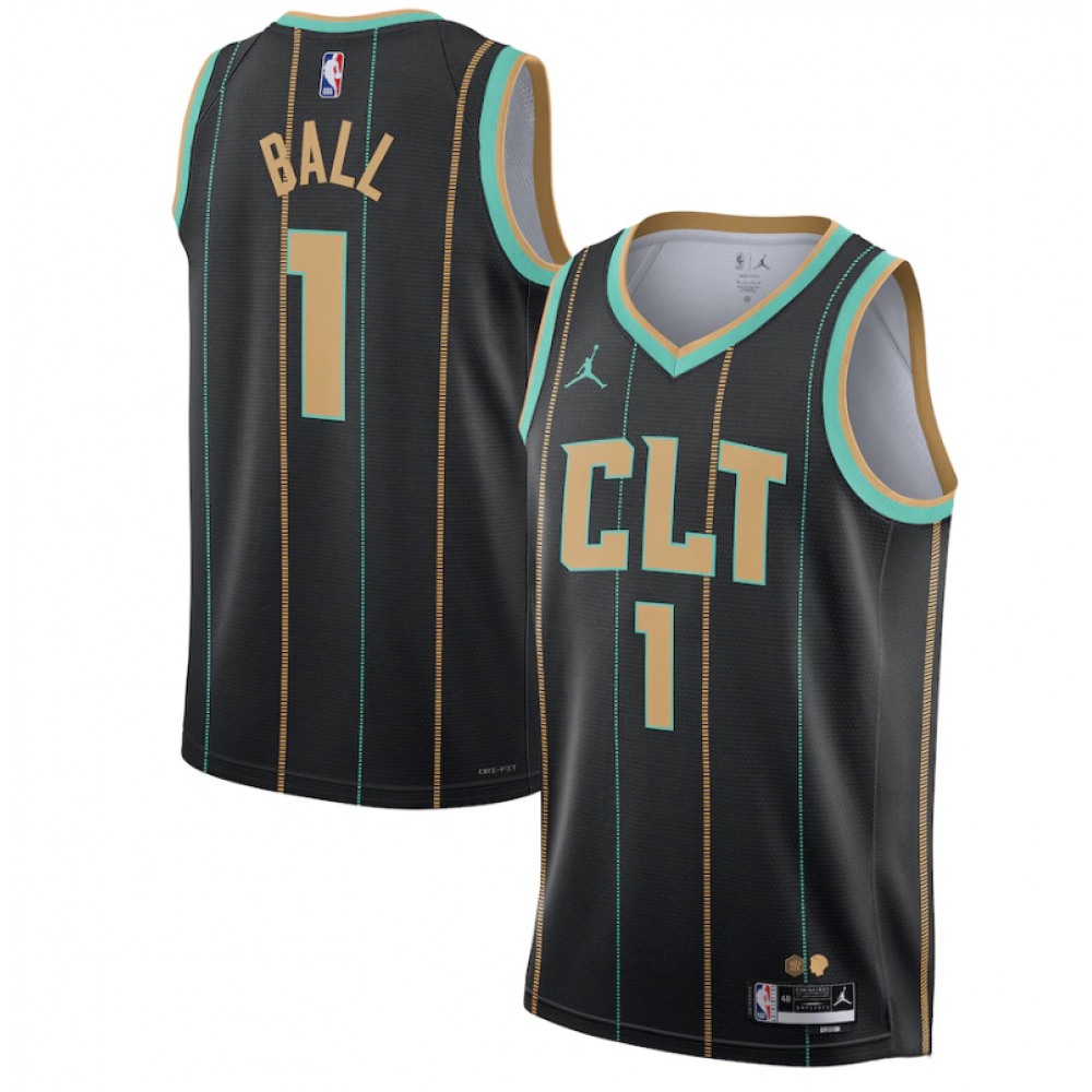 Men's Charlotte Hornets #1 LaMelo Ball 2022/2023 Black City Edition Stitched Basketball Jersey