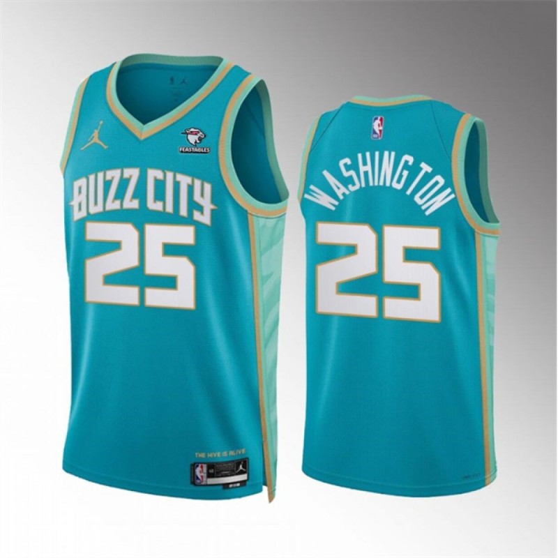 Men's Charlotte Hornets #25 P.J. Washington Teal 2023/24 City Edition Stitched Basketball Jersey Men's Charlotte Hornets #25 P.J. Washington Teal 2023/24 City Edition Stitched Basketball Jersey