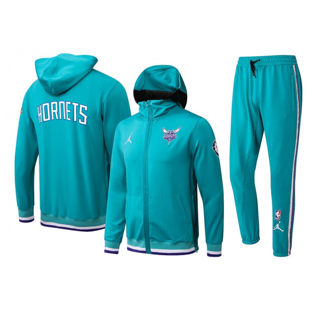 Men's Charlotte Hornets 75th Anniversary Teal Performance Showtime Full-Zip Hoodie Jacket And Pants  Suit