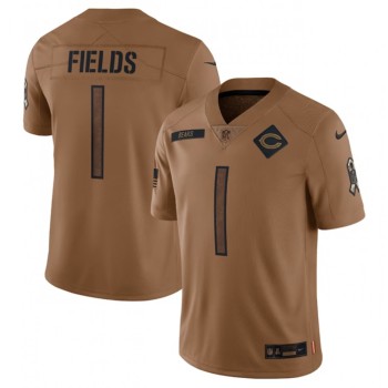 Men's Chicago Bears #1 Justin Fields 2023 Brown Salute To Service Limited Stitched Football Jersey Men's Chicago Bears #1 Justin Fields 2023 Brown Salute To Service Limited Stitched Football Jersey
