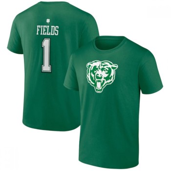 Men's Chicago Bears #1 Justin Fields Green St. Patrick's Day Icon Player T-Shirt Men's Chicago Bears #1 Justin Fields Green St. Patrick's Day Icon Player T-Shirt