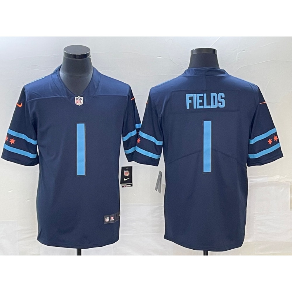 Men's Chicago Bears #1 Justin Fields Navy 2019 City Edition Limited Stitched NFL Jersey