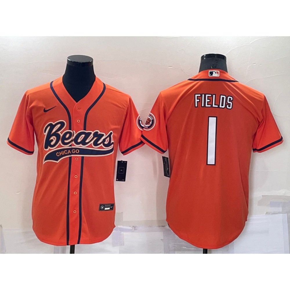 Men's Chicago Bears #1 Justin Fields Orange Cool Base Stitched Baseball Jersey