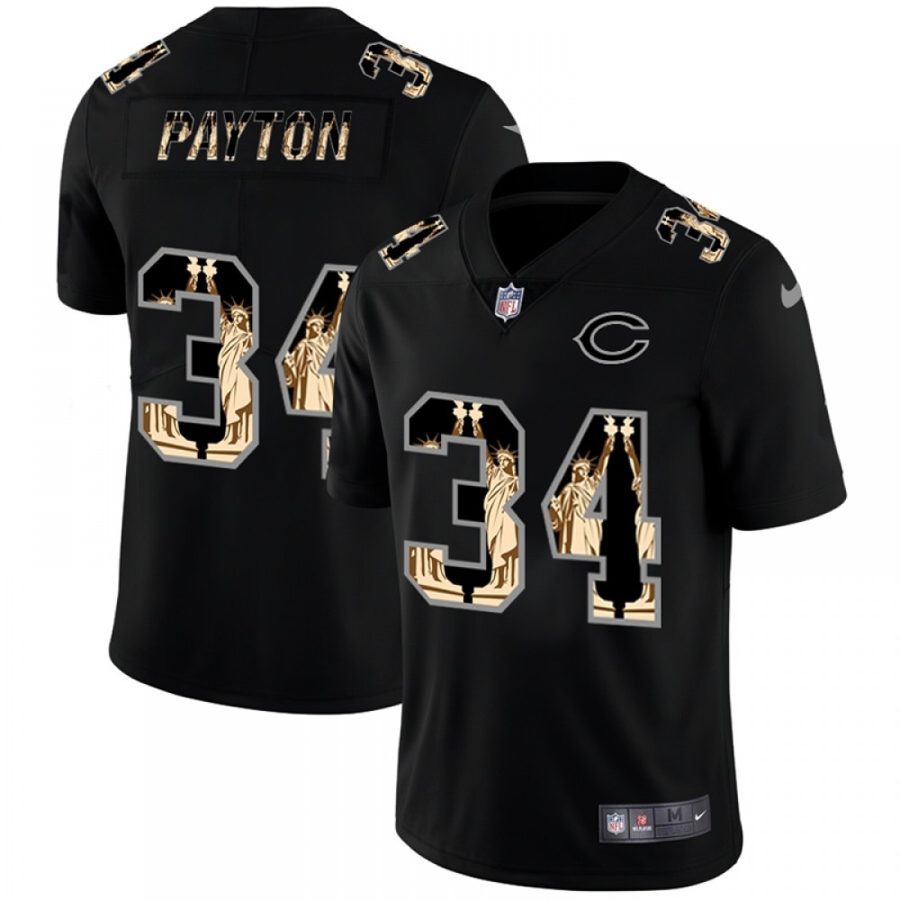 Men's Chicago Bears #34 Walter Payton 2019 Black Statue of Liberty Limited Stitched NFL Jersey