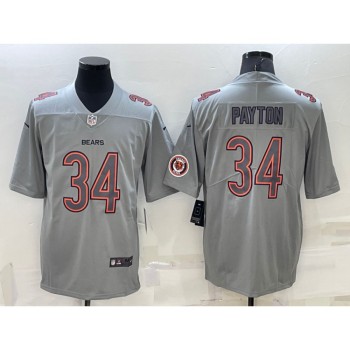 Men's Chicago Bears #34 Walter Payton Grey With Patch Atmosphere Fashion Stitched Jersey Men's Chicago Bears #34 Walter Payton Grey With Patch Atmosphere Fashion Stitched Jersey