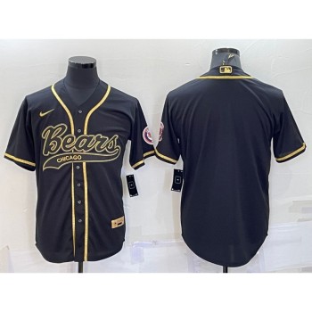 Men's Chicago Bears Blank Black Gold With Patch Cool Base Stitched Baseball Jersey Men's Chicago Bears Blank Black Gold With Patch Cool Base Stitched Baseball Jersey
