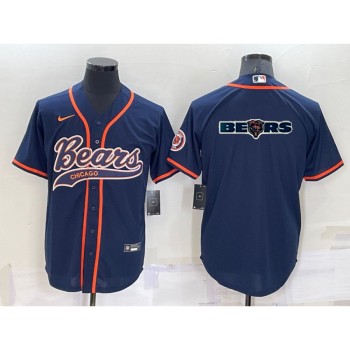 Men's Chicago Bears Navy Team Big Logo With Patch Cool Base Stitched Baseball Jersey Men's Chicago Bears Navy Team Big Logo With Patch Cool Base Stitched Baseball Jersey