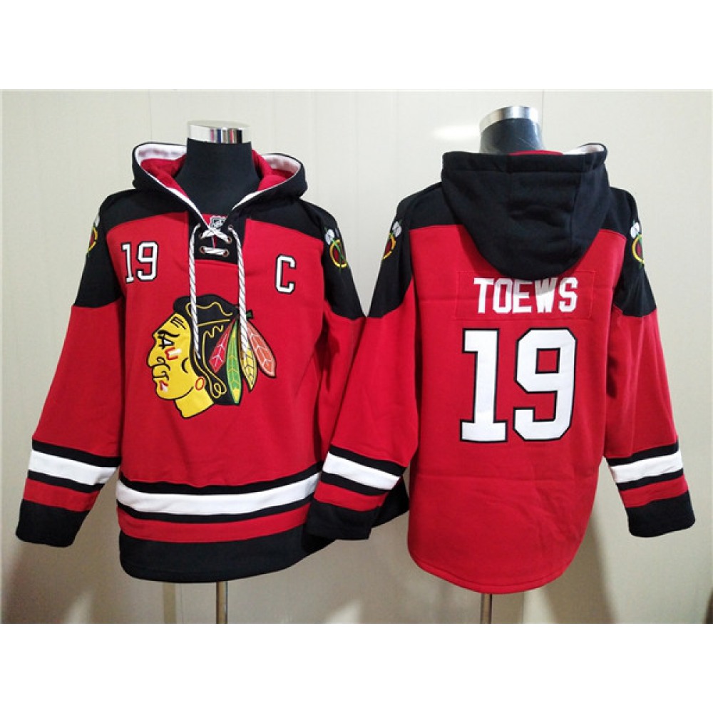 Men's Chicago Blackhawks #19 Jonathan Toews Red Ageless Must-Have Lace-Up Pullover Hoodie