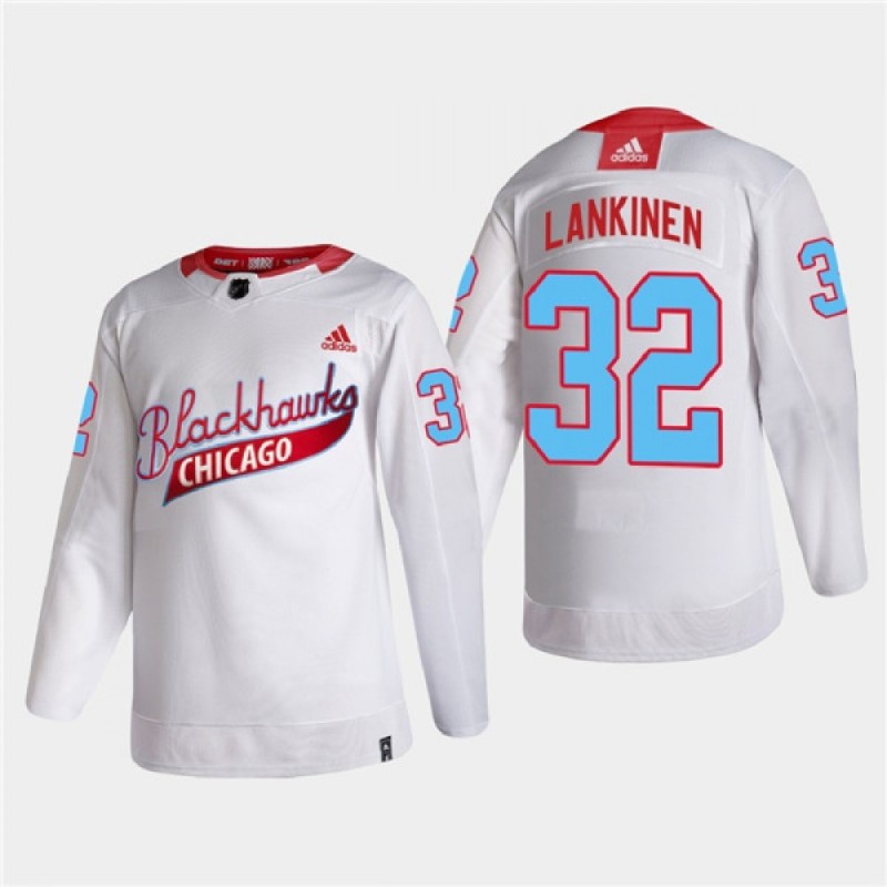 Men's Chicago Blackhawks #32 Kevin Lankinen 2022 Community Night White Stitched Jersey Men's Chicago Blackhawks #32 Kevin Lankinen 2022 Community Night White Stitched Jersey