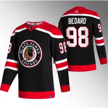 Men's Chicago Blackhawks #98 Connor Bedard Black Stitched Hockey Jersey Men's Chicago Blackhawks #98 Connor Bedard Black Stitched Hockey Jersey