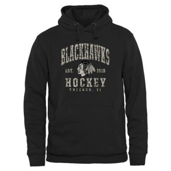 Men's Chicago Blackhawks Black Camo Stack Pullover Hoodie Men's Chicago Blackhawks Black Camo Stack Pullover Hoodie