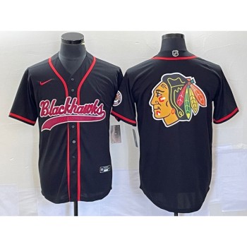 Men's Chicago Blackhawks Black Team Big Logo Cool Base Stitched Baseball Jersey Men's Chicago Blackhawks Black Team Big Logo Cool Base Stitched Baseball Jersey