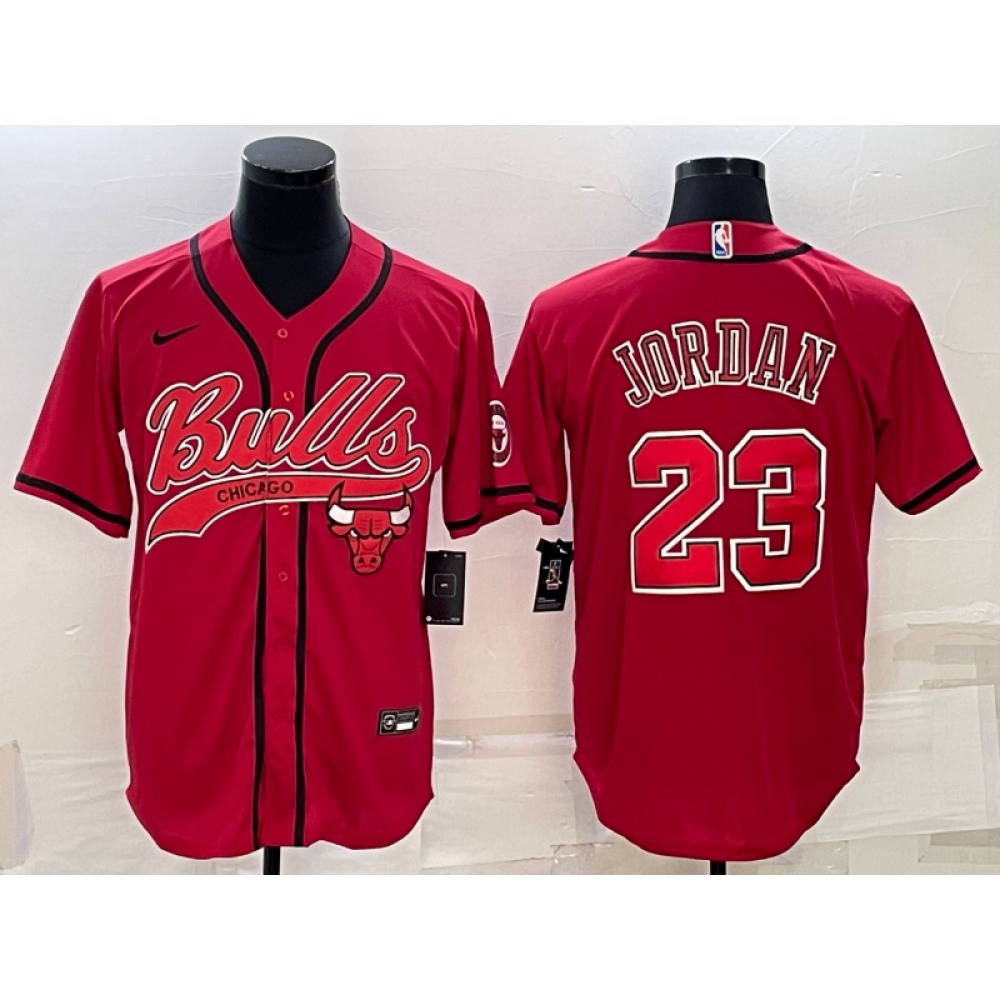 Men's Chicago Bulls #23 Michael Jordan Red With Patch Cool Base Stitched Baseball Jersey