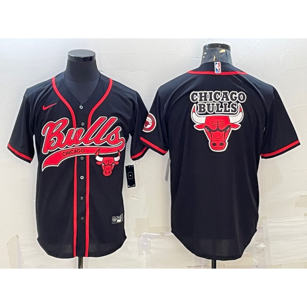 Men's Chicago Bulls Black Team Big Logo Cool Base Stitched Baseball Jersey