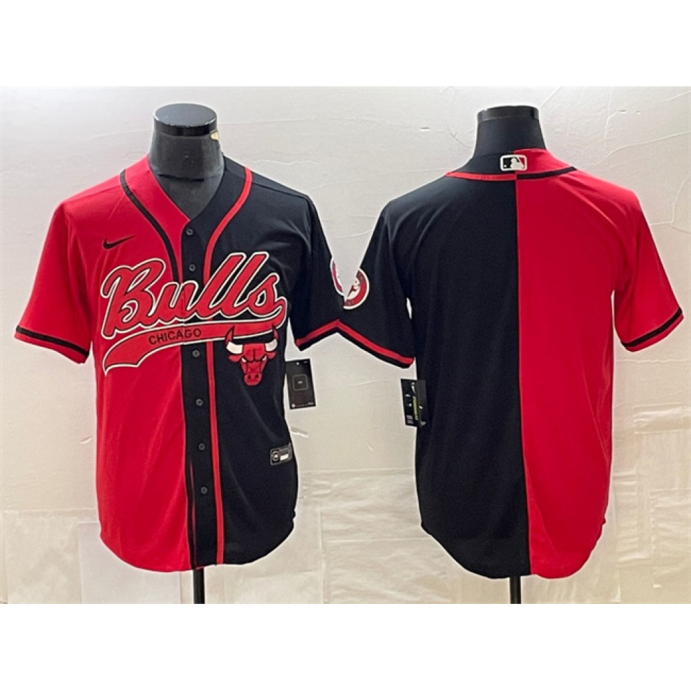 Men's Chicago Bulls Blank Red/Black Split Cool Base Stitched Baseball Jersey