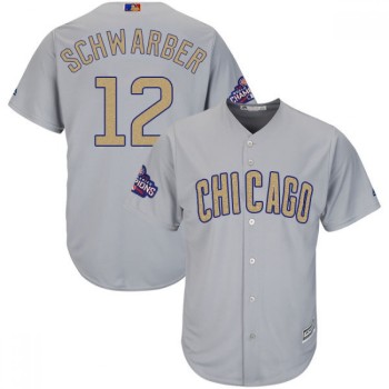 Men's Chicago Cubs #12 Kyle Schwarber World Series Champions Grey Program Cool Base Stitched MLB Jersey Men's Chicago Cubs #12 Kyle Schwarber World Series Champions Grey Program Cool Base Stitched MLB Jersey