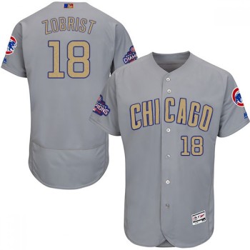 Men's Chicago Cubs #18 Ben Zobrist World Series Champions Grey Program Flexbase Stitched MLB Jersey Men's Chicago Cubs #18 Ben Zobrist World Series Champions Grey Program Flexbase Stitched MLB Jersey