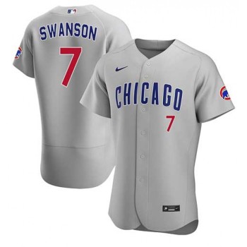 Men's Chicago Cubs #7 Dansby Swanson Grey Flex Base Stitched Baseball Jersey Men's Chicago Cubs #7 Dansby Swanson Grey Flex Base Stitched Baseball Jersey