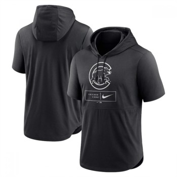 Men's Chicago Cubs Black Short Sleeve Pullover Hoodie Men's Chicago Cubs Black Short Sleeve Pullover Hoodie