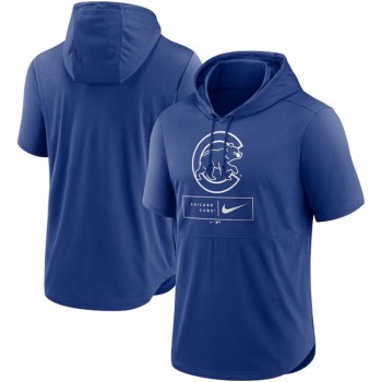 Men's Chicago Cubs Blue Short Sleeve Pullover Hoodie Men's Chicago Cubs Blue Short Sleeve Pullover Hoodie