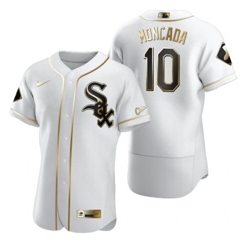 Men's Chicago White Sox #10 Yoan Moncada White Golden Flex Base Stitched MLB Jersey Men's Chicago White Sox #10 Yoan Moncada White Golden Flex Base Stitched MLB Jersey