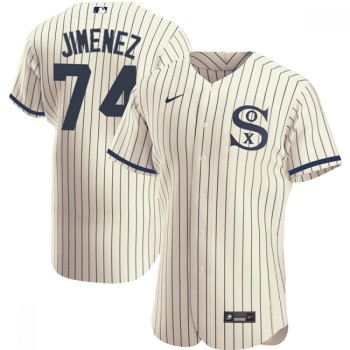 Men's Chicago White Sox #74 Eloy Jimenez 2021 Cream/Navy Field of Dreams Name&Number Flex Base Stitched Jersey Men's Chicago White Sox #74 Eloy Jimenez 2021 Cream/Navy Field of Dreams Name&Number Flex Base Stitched Jersey