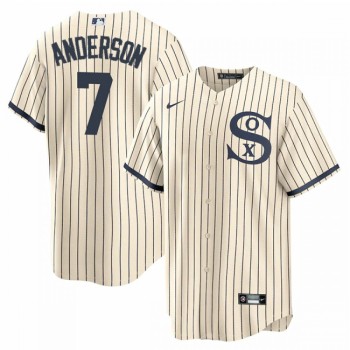 Men's Chicago White Sox #7 Tim Anderson 2021 Cream/Navy Name&Number Field of Dreams Cool Base Stitched Jersey Men's Chicago White Sox #7 Tim Anderson 2021 Cream/Navy Name&Number Field of Dreams Cool Base Stitched Jersey