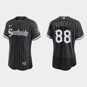 Men's Chicago White Sox #88 Luis Robert Black 2021 City Connect Flex Base Stitched Jersey Men's Chicago White Sox #88 Luis Robert Black 2021 City Connect Flex Base Stitched Jersey