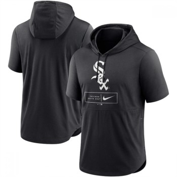 Men's Chicago White Sox Black Short Sleeve Pullover Hoodie Men's Chicago White Sox Black Short Sleeve Pullover Hoodie