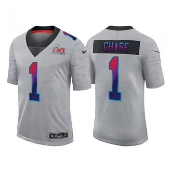 Men's Cincinnati Bengals #1 Ja'Marr Chase 2022 Grey Super Bowl LVI Limited Stitched Jersey Men's Cincinnati Bengals #1 Ja'Marr Chase 2022 Grey Super Bowl LVI Limited Stitched Jersey