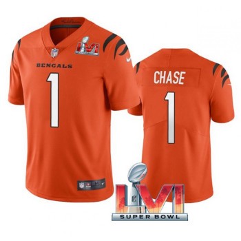 Men's Cincinnati Bengals #1 Ja'Marr Chase 2022 Orange Super Bowl LVI Vapor Limited Stitched Jersey Men's Cincinnati Bengals #1 Ja'Marr Chase 2022 Orange Super Bowl LVI Vapor Limited Stitched Jersey
