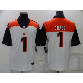 Men's Cincinnati Bengals #1 Ja'Marr Chase White Vapor Untouchable Limited Stitched Jersey Men's Cincinnati Bengals #1 Ja'Marr Chase White Vapor Untouchable Limited Stitched Jersey