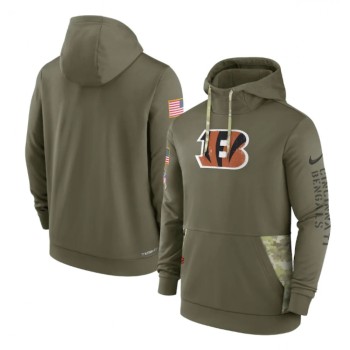 Men's Cincinnati Bengals 2022 Olive Salute to Service Therma Performance Pullover Hoodie Men's Cincinnati Bengals 2022 Olive Salute to Service Therma Performance Pullover Hoodie