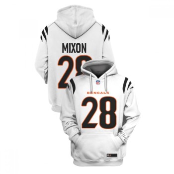 Men's Cincinnati Bengals #28 Joe Mixon 2021 White Pullover Hoodie Men's Cincinnati Bengals #28 Joe Mixon 2021 White Pullover Hoodie