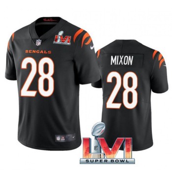 Men's Cincinnati Bengals #28 Joe Mixon 2022 Black Super Bowl LVI Vapor Limited Stitched Jersey Men's Cincinnati Bengals #28 Joe Mixon 2022 Black Super Bowl LVI Vapor Limited Stitched Jersey