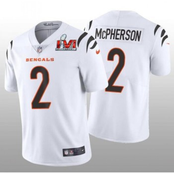 Men's Cincinnati Bengals #2 Evan McPherson 2022 White Super Bowl LVI Vapor Limited Stitched Jersey Men's Cincinnati Bengals #2 Evan McPherson 2022 White Super Bowl LVI Vapor Limited Stitched Jersey