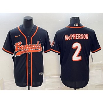 Men's Cincinnati Bengals #2 Evan McPherson Black With Patch Cool Base Stitched Baseball Jersey Men's Cincinnati Bengals #2 Evan McPherson Black With Patch Cool Base Stitched Baseball Jersey