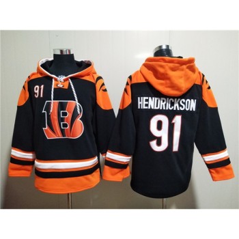 Men's Cincinnati Bengals #91 Trey Hendrickson Orange/Black Ageless Must-Have Lace-Up Pullover Hoodie Men's Cincinnati Bengals #91 Trey Hendrickson Orange/Black Ageless Must-Have Lace-Up Pullover Hoodie